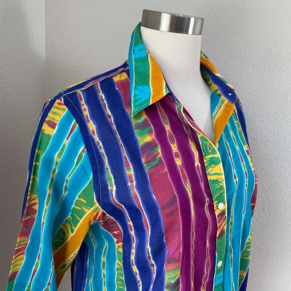 NEW Lauren Ralph Lauren Petite Large Striped Shirt Colorful Multicolor Blouse - Picture 2 of 10